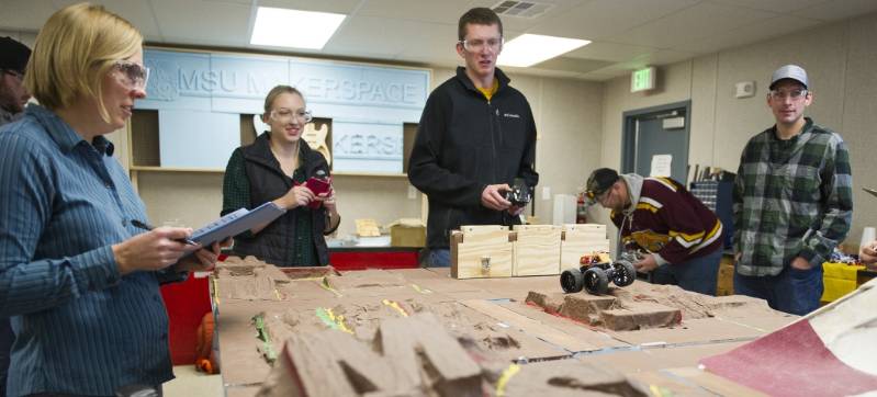 Students and faculty in the MSU Makerspace