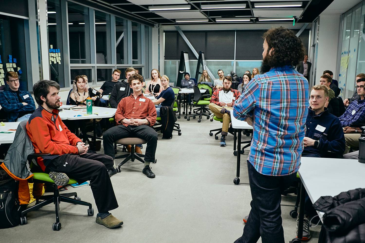 Executive Marc Maleh visits with MSU students in Jabs Hall 207.