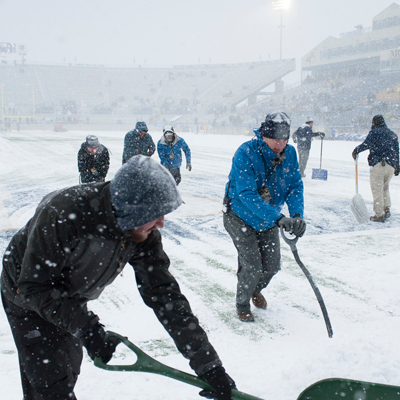 plowing snow in stadium