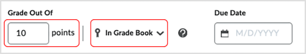 Brightspace screenshot 20.22.12 - dispaly in the "Grade Out of" area after a grade item is associated with the quiz