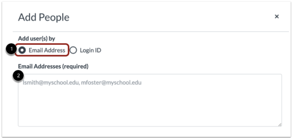 Canvas window with the option to add people by email outlined in red