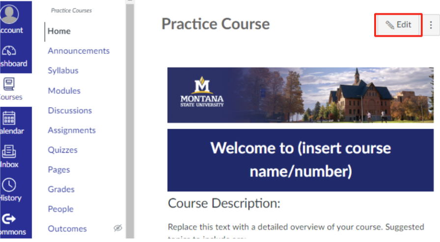 Edit button on the Homepage outlined in red in the top right corner 