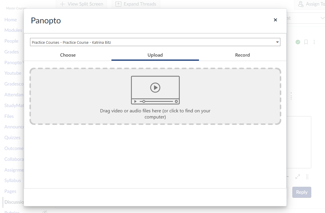 panopto video telling user to browse for file on their computer