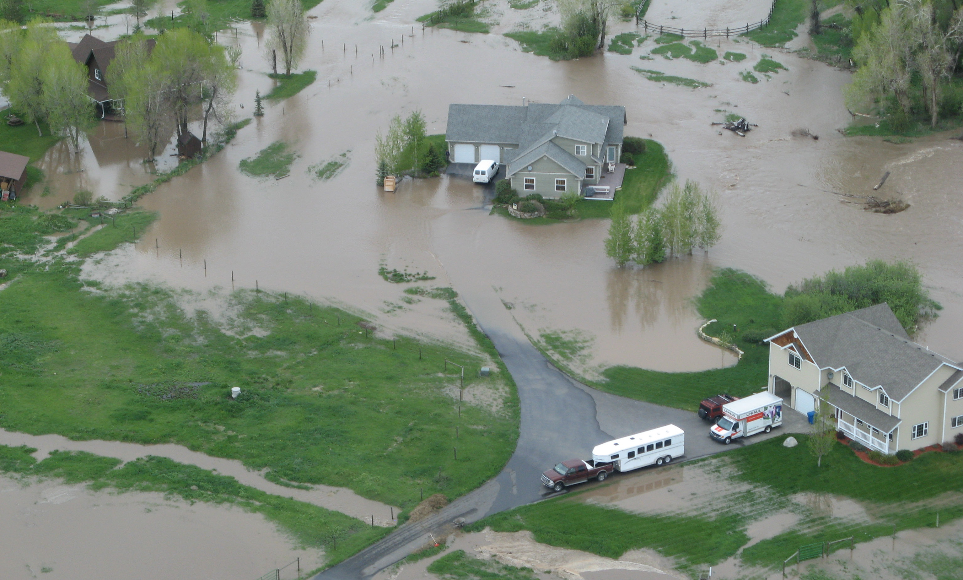 houses submerged by flood waters