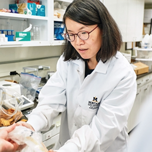 Dr. Kuo in the food product development laboratory