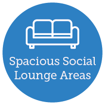 Spacious social lounge areas