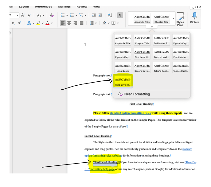 heading level 3 formatting on a mac