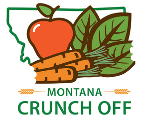 Montana Crunch off logo 2025 outline of state of montana with vegetables inside and "Montana crunch off" underneath