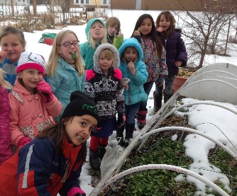 Hinsdale Kids Eating Winter Spinach