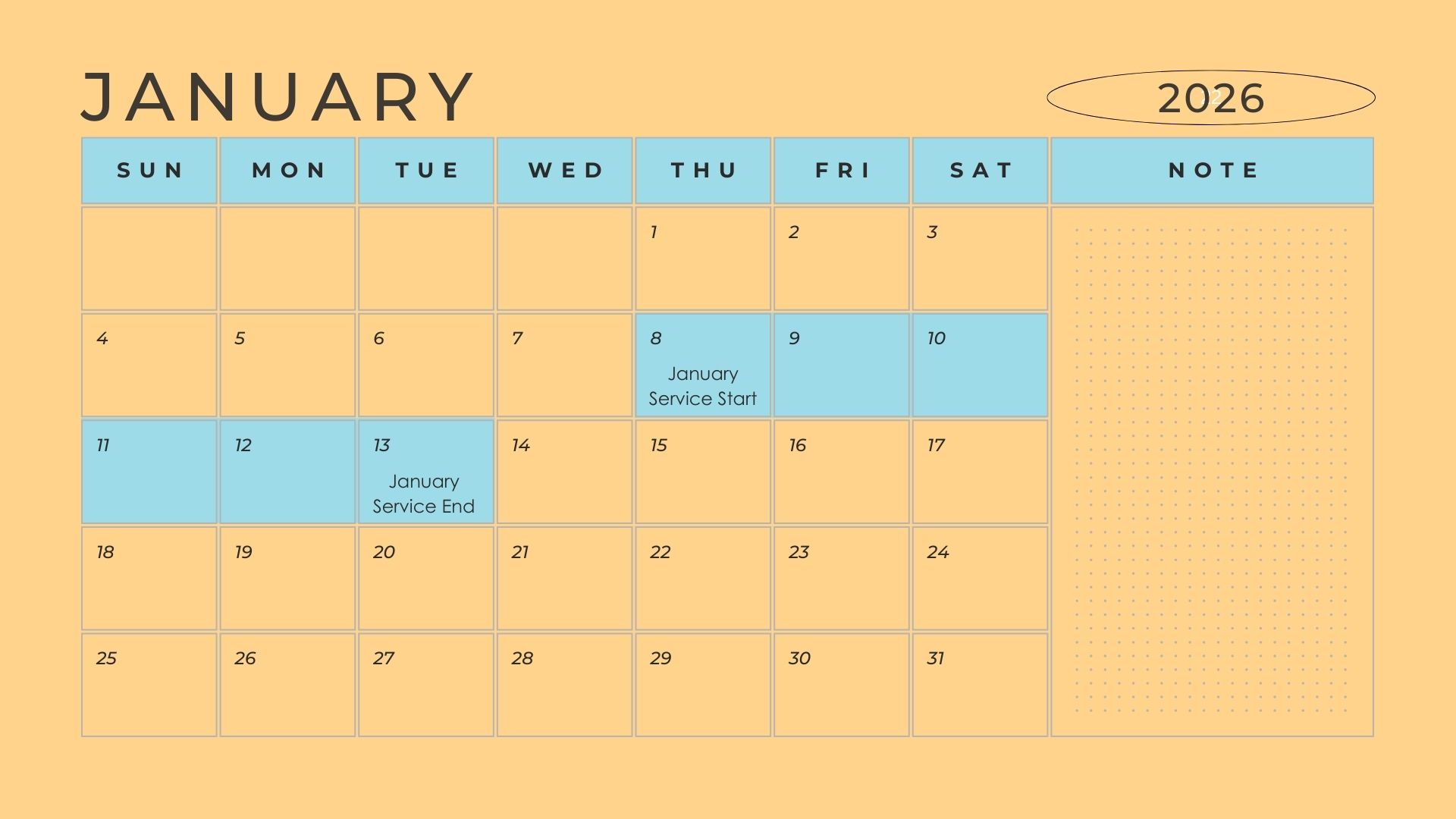 Jan calendar for the airport pilot routes 