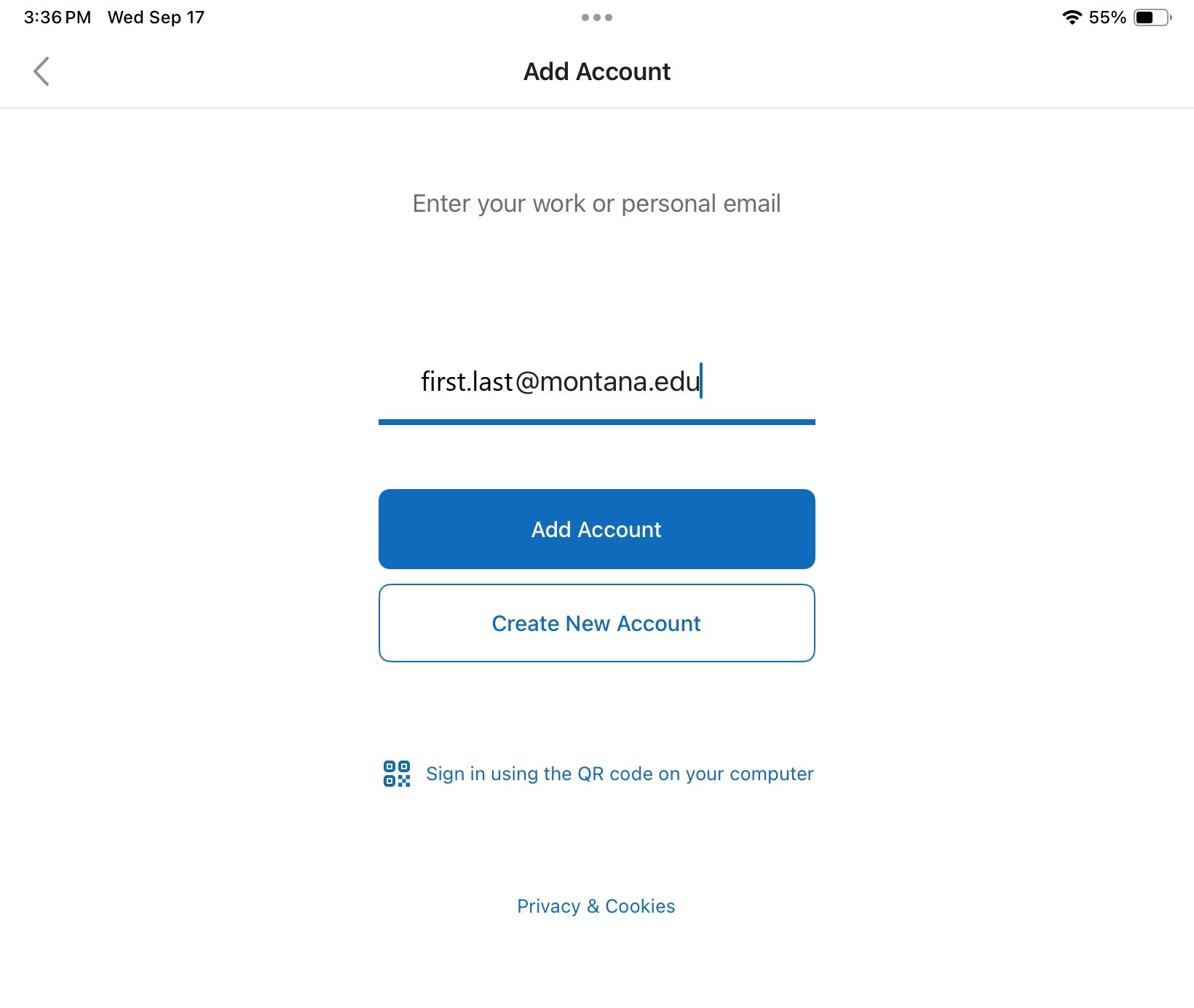 Outlook for Mac add account button