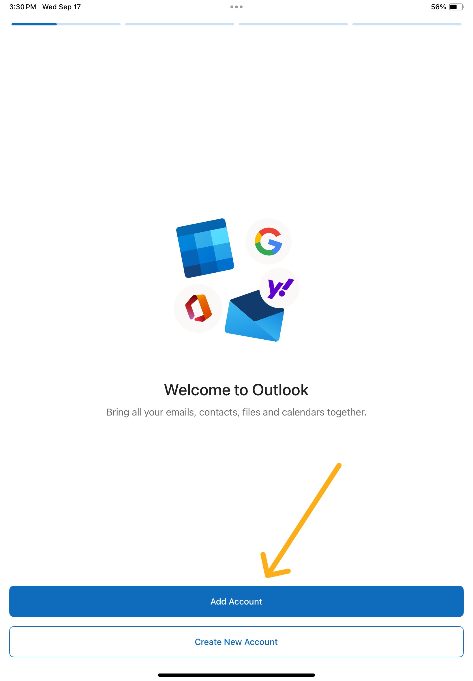 Outlook for Mac's Add Account button on the welcome page.