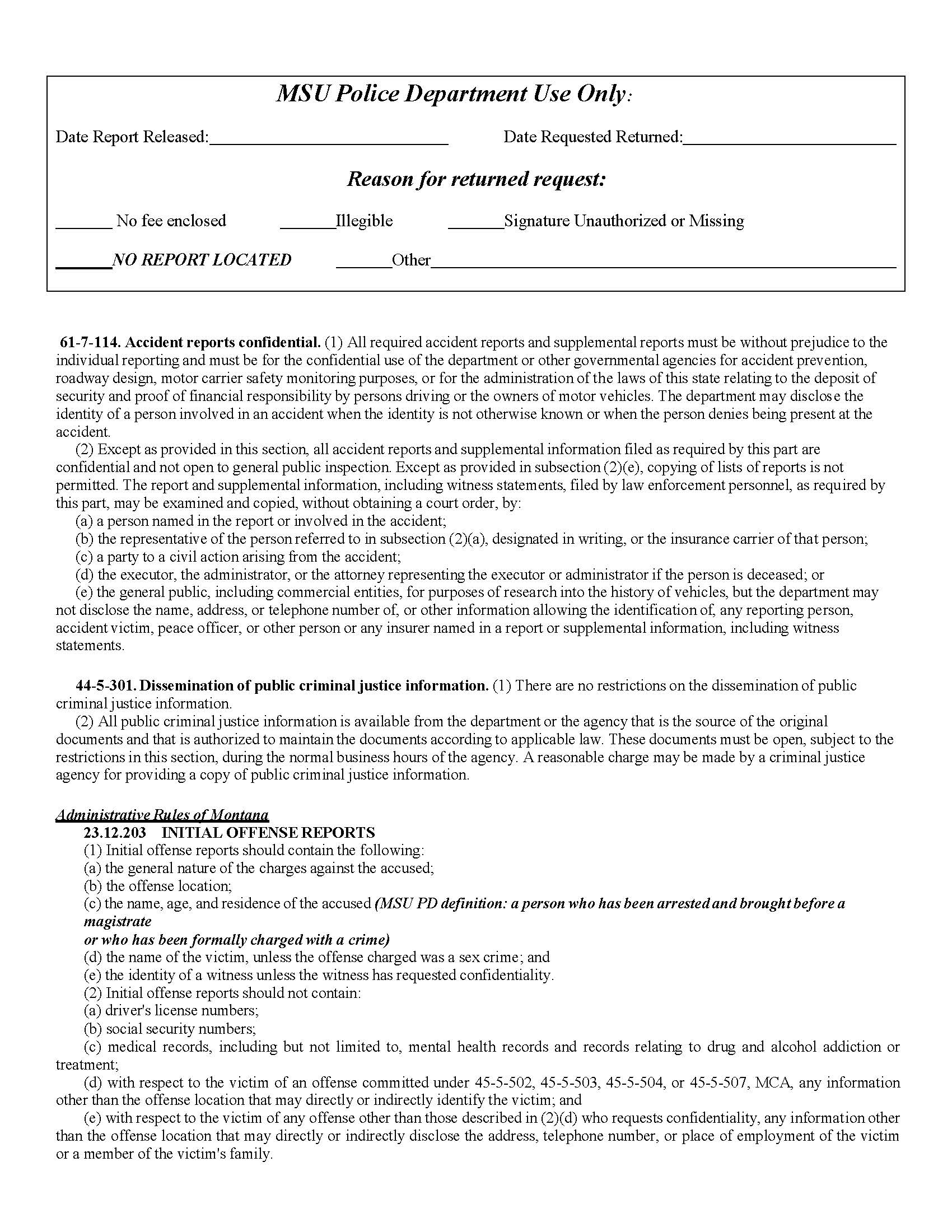 MSU Report Request