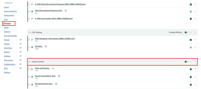 Screen shot showing where modules are located in canvas