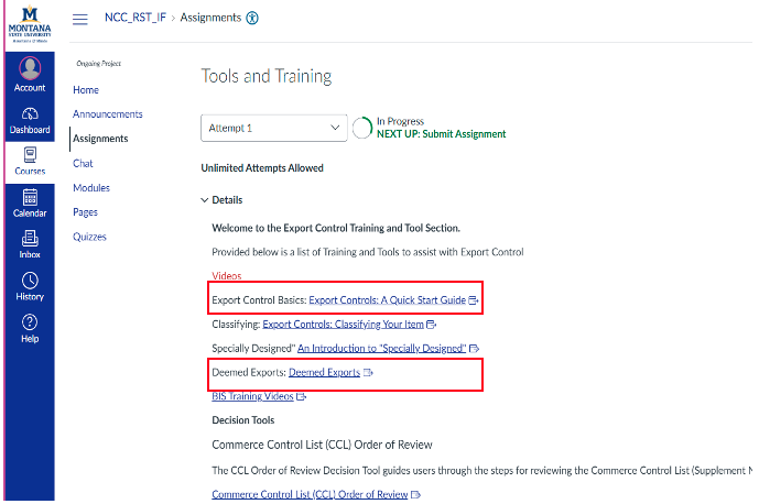screen shot showing the location of export control videos