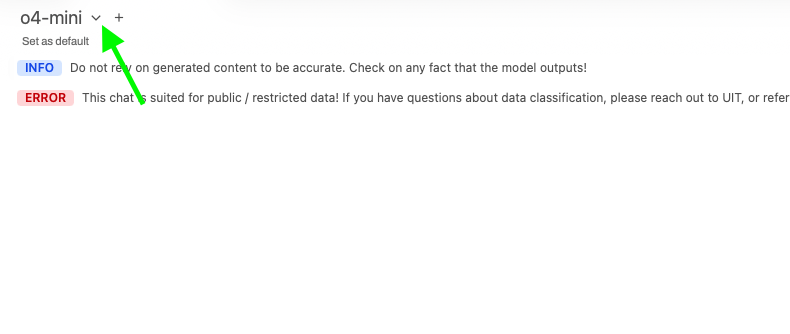 Model Selector with Green Arrow pointed at upside down carrot dropdown button