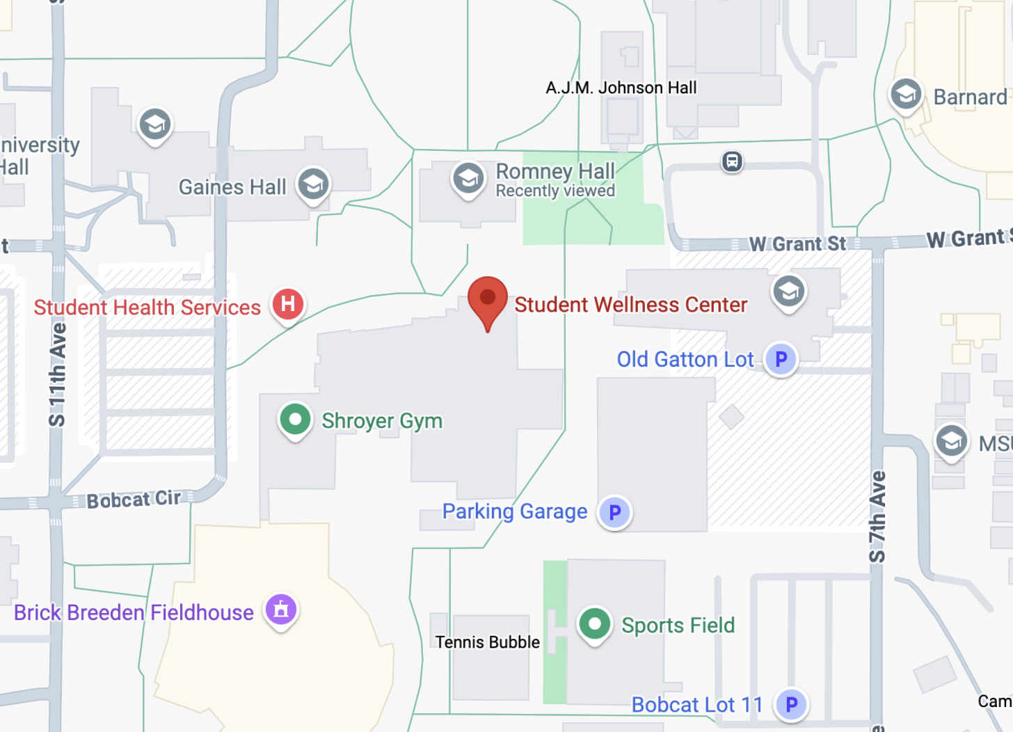 Student Wellness Center on a map